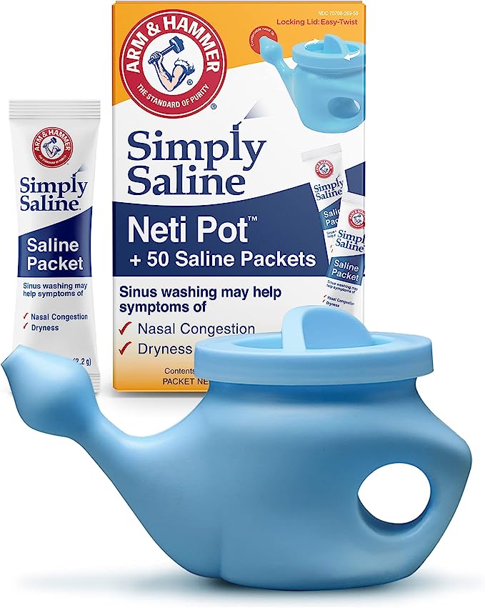 Arm & Hammer Simply Saline Neti Pot Nasal Saline Kit with 50packets