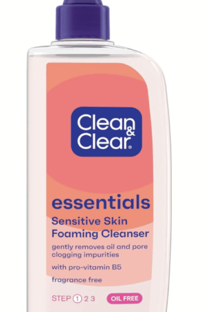 Clean & Clear Essentials Oil-Free Foaming Facial Cleanser, Daily Foaming Face Wash with Pro-Vitamin B5 for Sensitive Skin