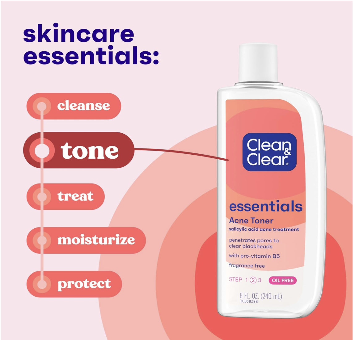 Clean & Clear Essentials Oil-Free Acne Toner, 2% Salicylic Acid, 8 fl oz - Image 3